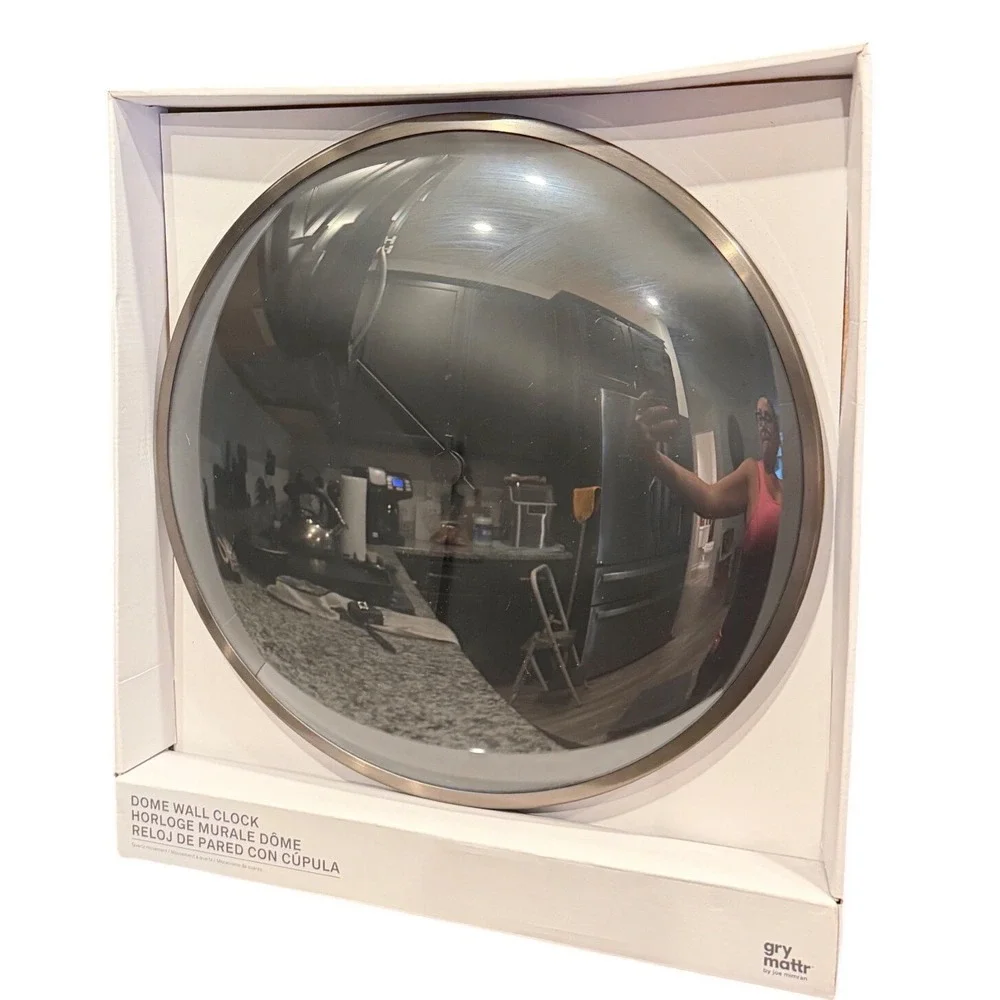 Gry Mattr by Joe Mimran Dome Wall Clock Grey Convex Glass Modern Minimalist 16in